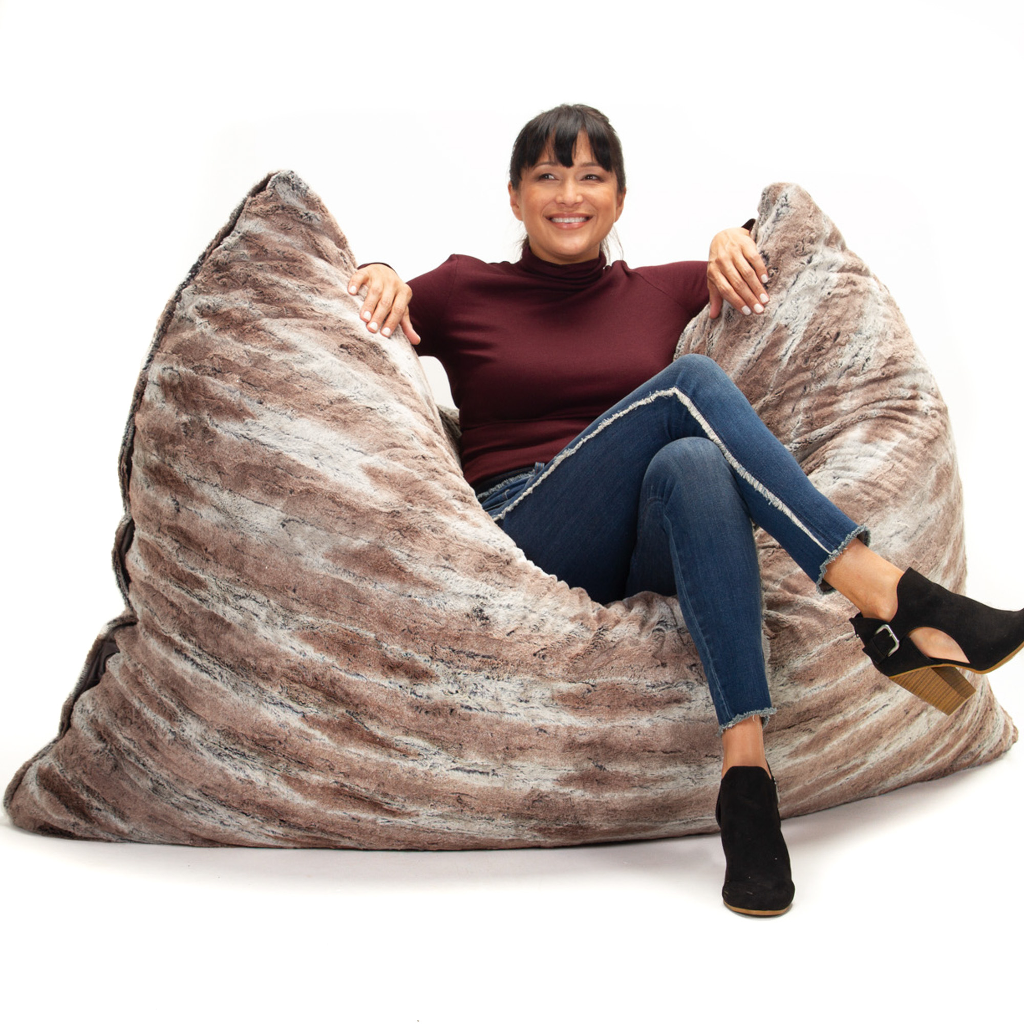 Jaxx 6 Foot Cocoon - Large Bean Bag Chair for Adults, Premium Luxe Faux Fur - Mountain Fox