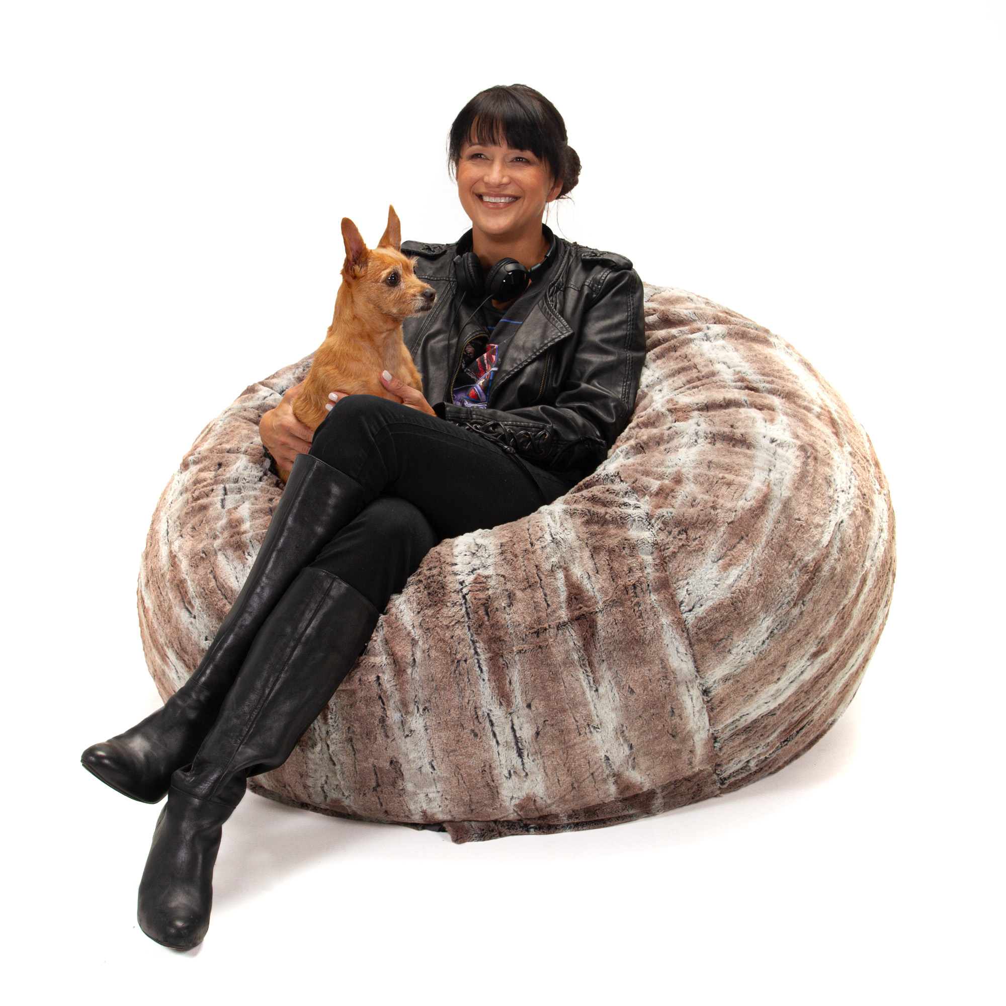 Jaxx Pillow Saxx 5.5 Foot -Huge Bean Bag Floor Pillow and Lounger, Luxe Fur, Silver Fox